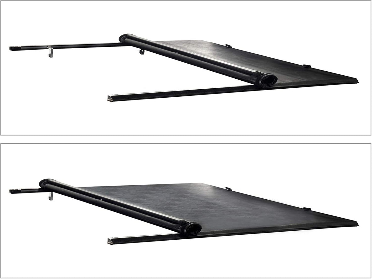 Black Vinyl Soft Roll-up Truck Bed Tonneau Cover with Rails J1292