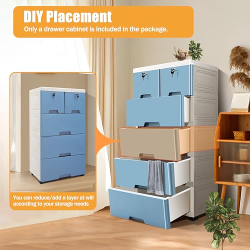 Pink 6 Drawer Plastic Dresser with Wheels P792669