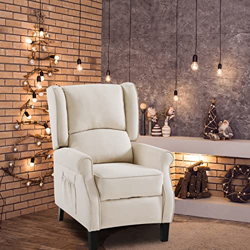 Beige Fabric Wingback Recliner Chair with Heat and Massage S6816