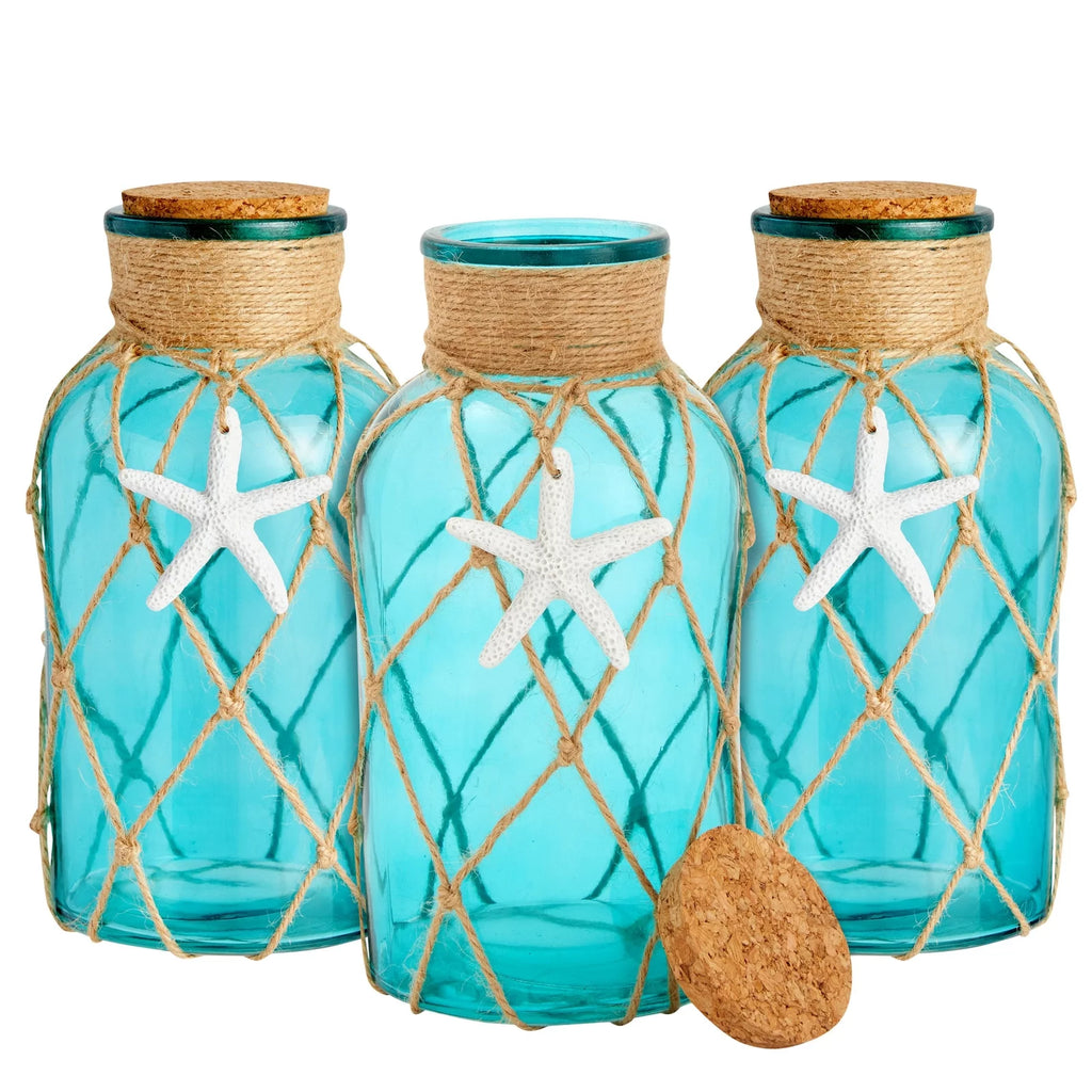 3 Pack Blue Glass Vase with Cork Lid S288