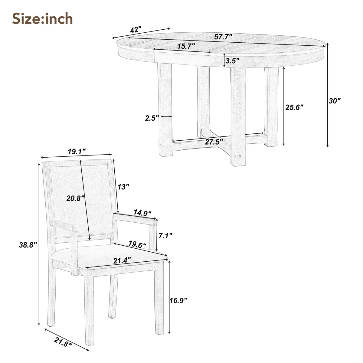5-Piece Extendable Wood Dining Table Set with 4 Upholstered Chairs C382283