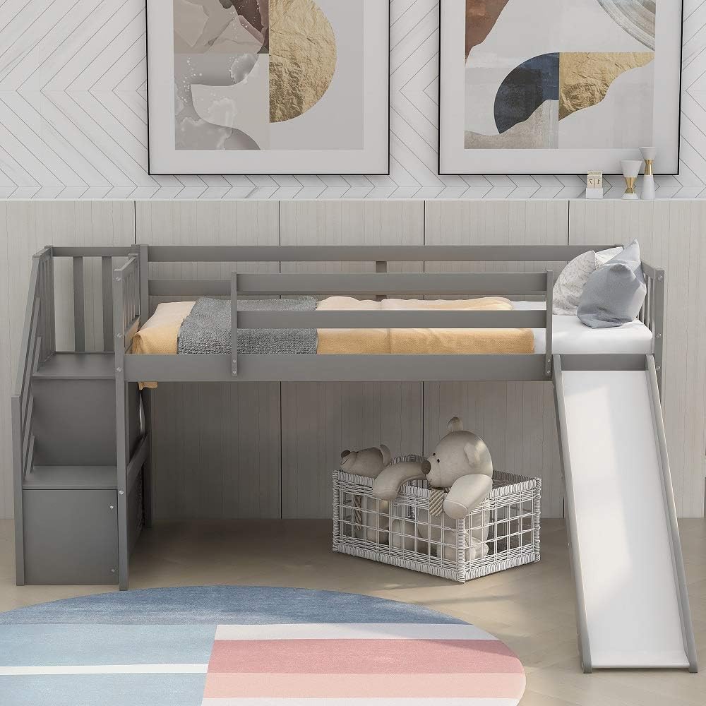 Twin Loft Beds with Slide and Staircase Q4433