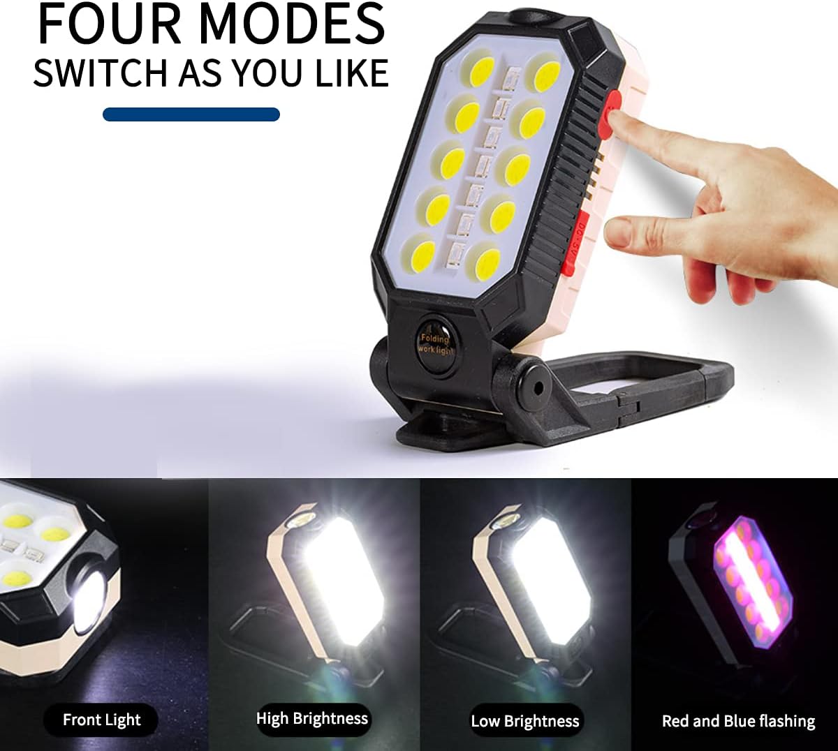 LED Work Light, COB Rechargeable Flashlight with Magnetic Base & Hanging Hook, Pack of 2 P29236