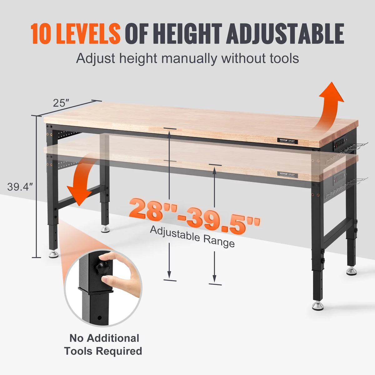 Adjustable 72" L X 25" W Workbench with Universal Wheels, 3000 LBS Load Capacity L4773