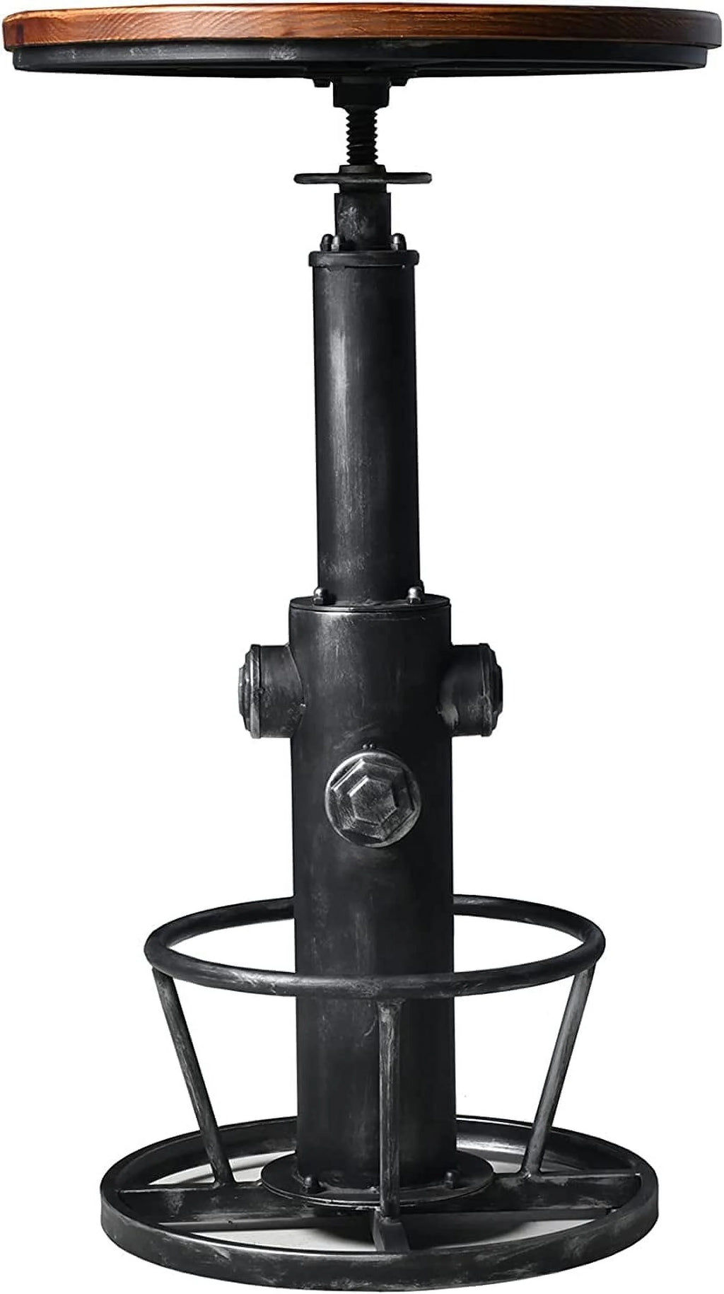 Industrial Bar Table Swivel Round Wooden Top Height Adjustable Bistro Table N3399