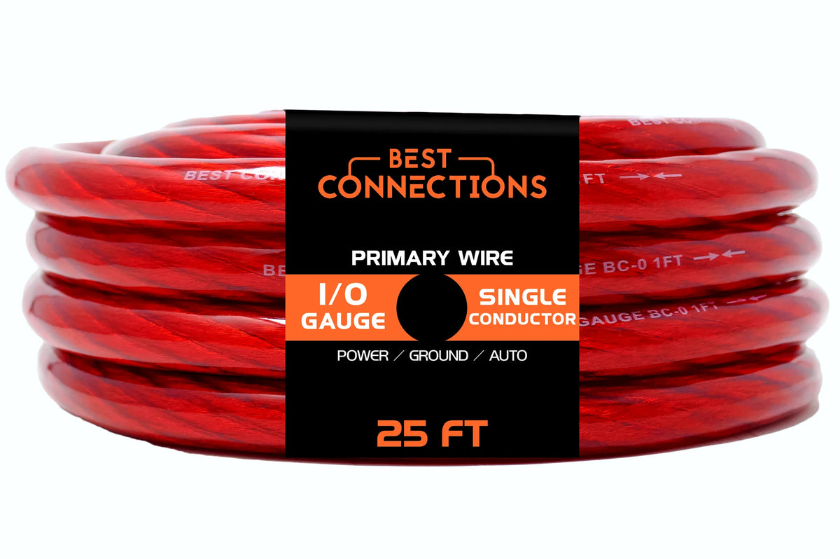 1/0Ga 25ft Red Translucent Power Ground Electrical Auto Wire Y162