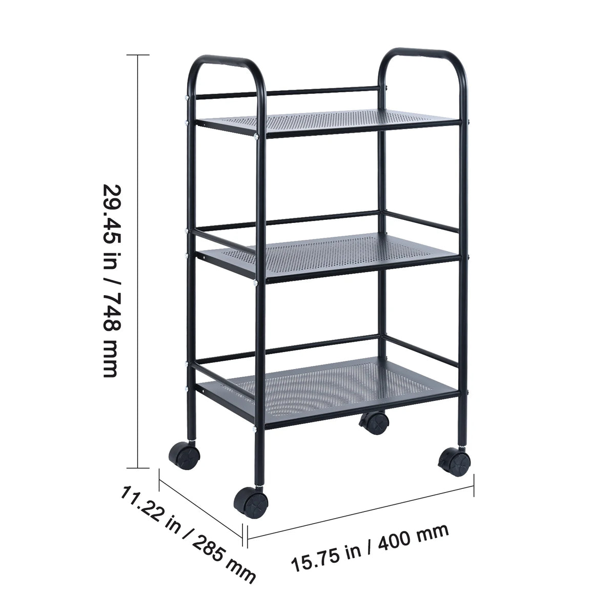 3-Tier Rolling Utility Cart with Handle Black U4936