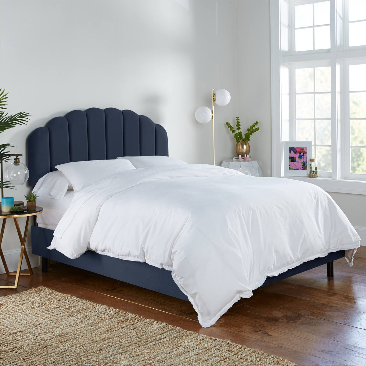 Navy Velvet Twin Bed Y110903