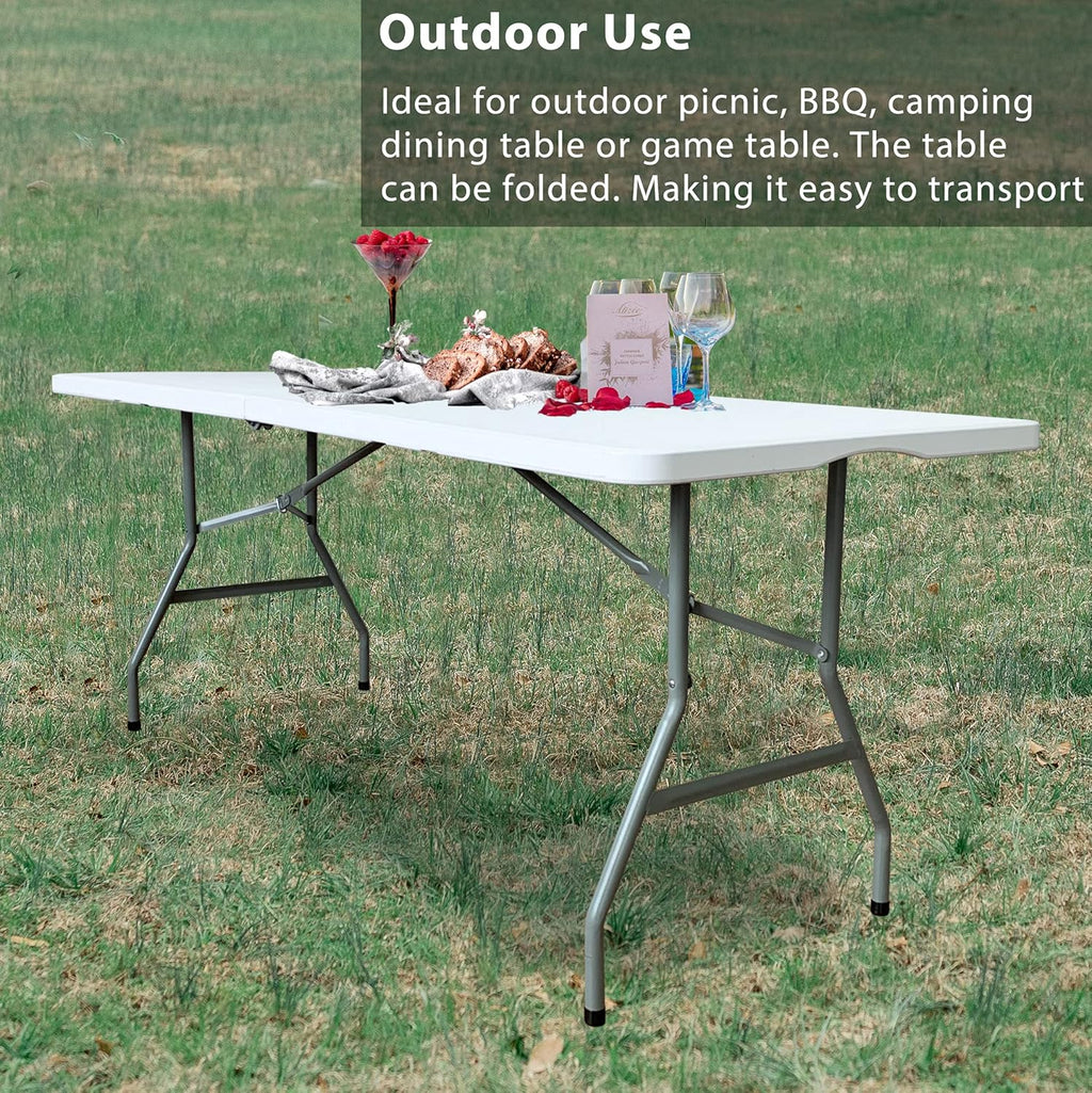 6 Foot Folding Table, Indoor Outdoor Portable Plastic Utility Table, White Z8843
