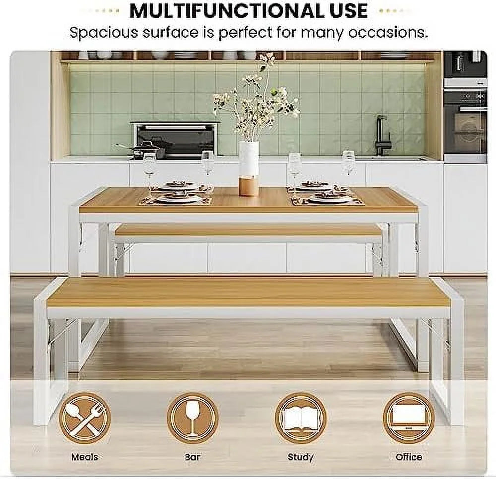 3-Piece Dining Table Set with 2 Benches G801