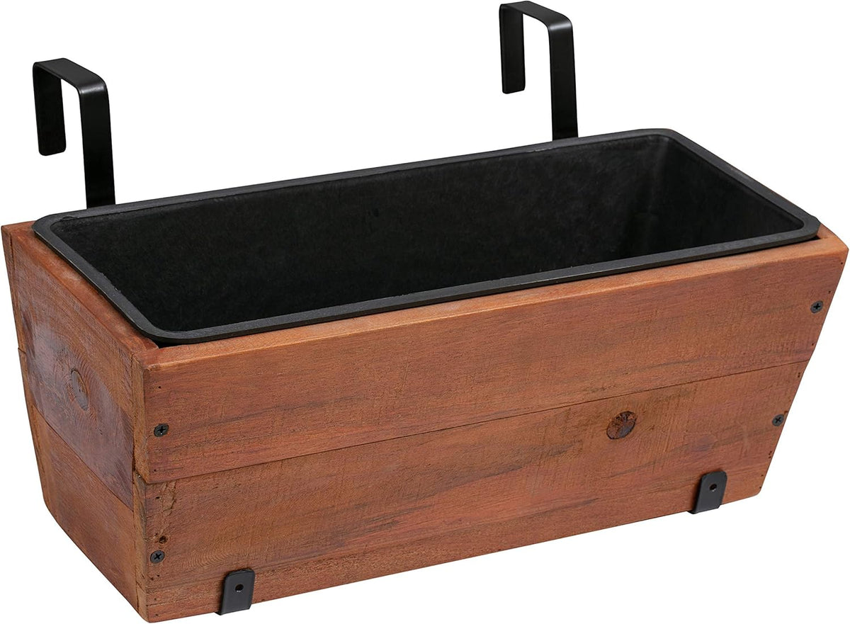 Recycled Wood Rectangular Hanging Planter, 2-Pack, Brown, 18.9" x 7.87" x 7.5" A313667