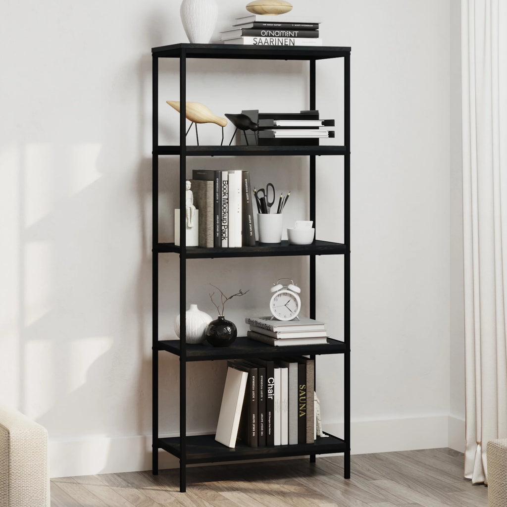 5-Tier Black Woodgrain Bookshelf D883