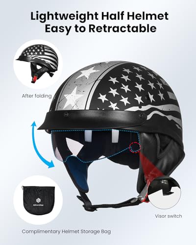 Half Helmet Motorcycle Open Face Sun Visor DOT Approved L771