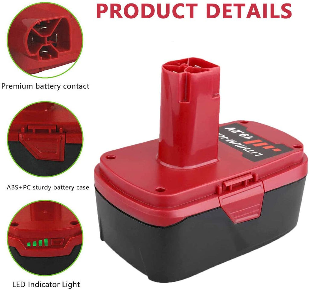 2Pack 6.0Ah Lithium-ion Replacement Battery for Craftsman 19.2 Volt Cordless Power Tool Batteries W25744