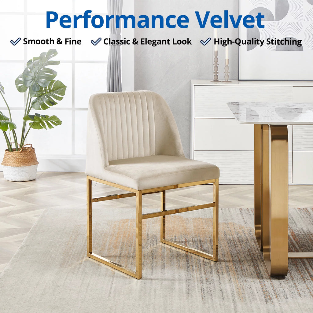 Set of 2 Upholstered Velvet Dining Chairs with Gold Metal Base A3561
