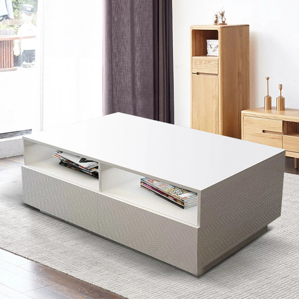 White High Gloss LED Coffee Table with Drawers G14452