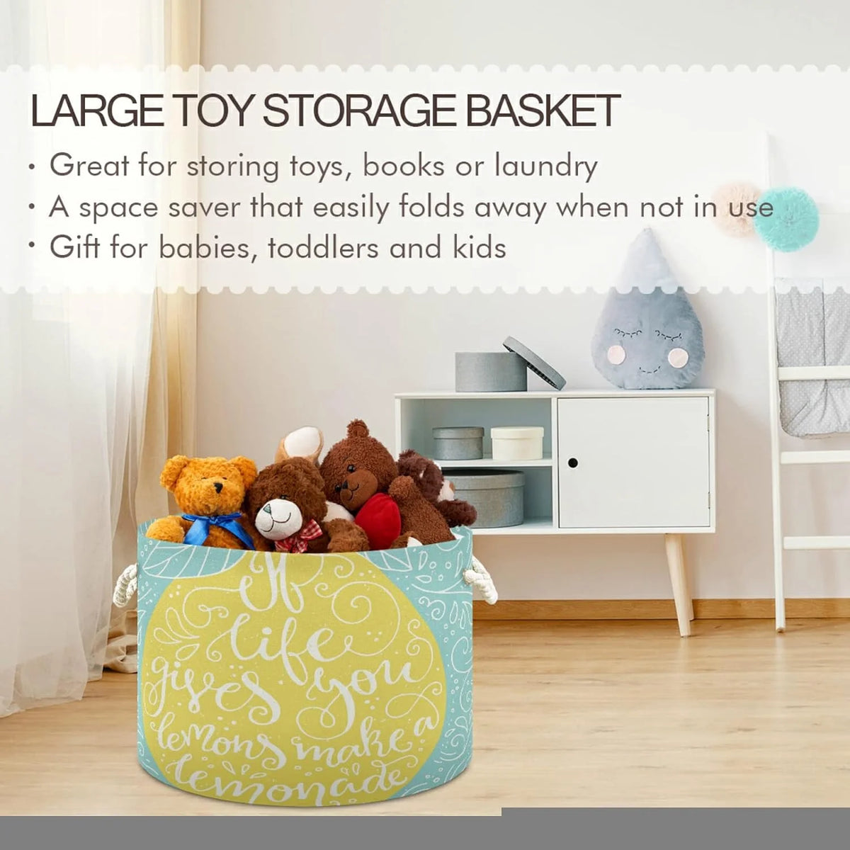 Large Collapsible Storage Basket with Handle, 20x20x14 in E85236