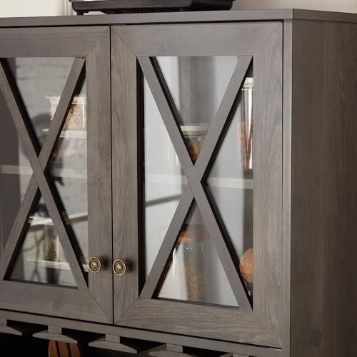 Grey Wood Storage Cabinet with Microwave Stand M6127