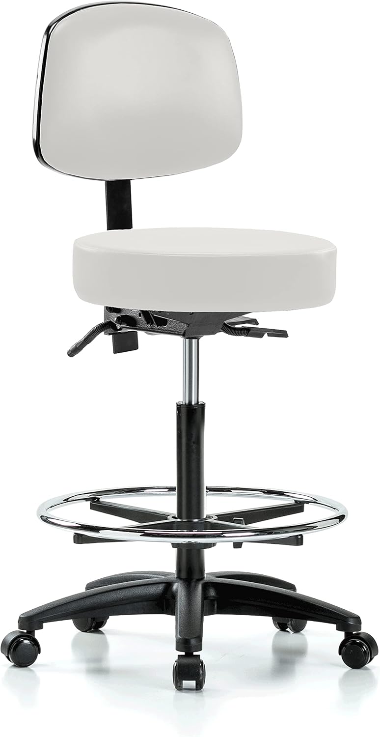 Black Vinyl Rolling Adjustable Doctor's Stool with Back X692