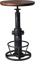 Industrial Bar Table Swivel Round Wooden Top Height Adjustable Bistro Table N3399