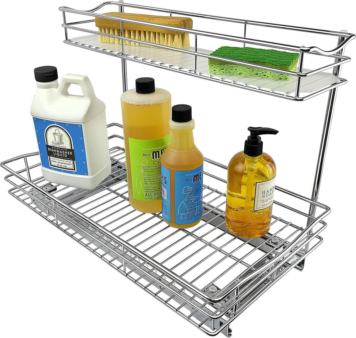 Under Sink Cabinet Organizer Pull Out Two Tier Sliding Shelf, Chrome G60279
