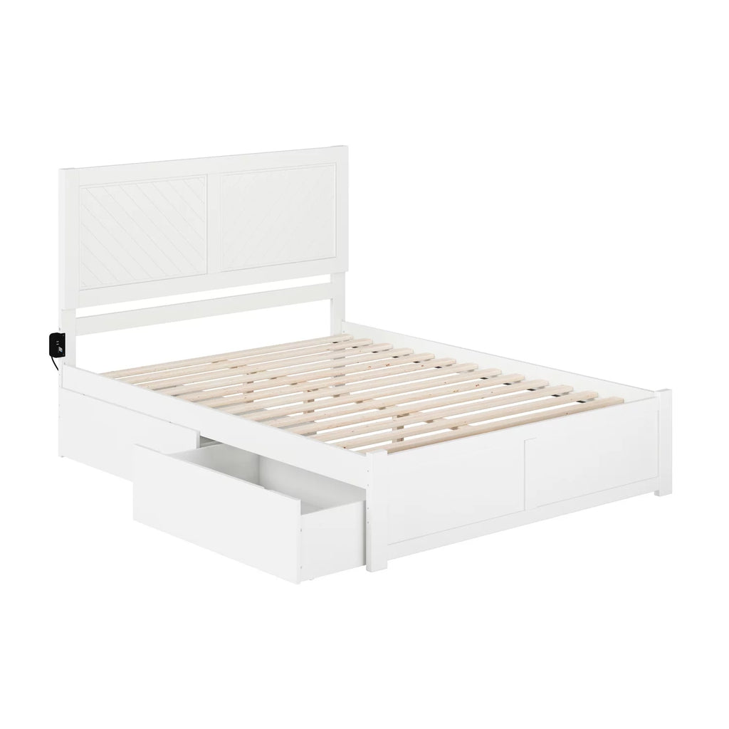 White Queen Size Wood Platform Bed with 2 Storage Drawers E570912