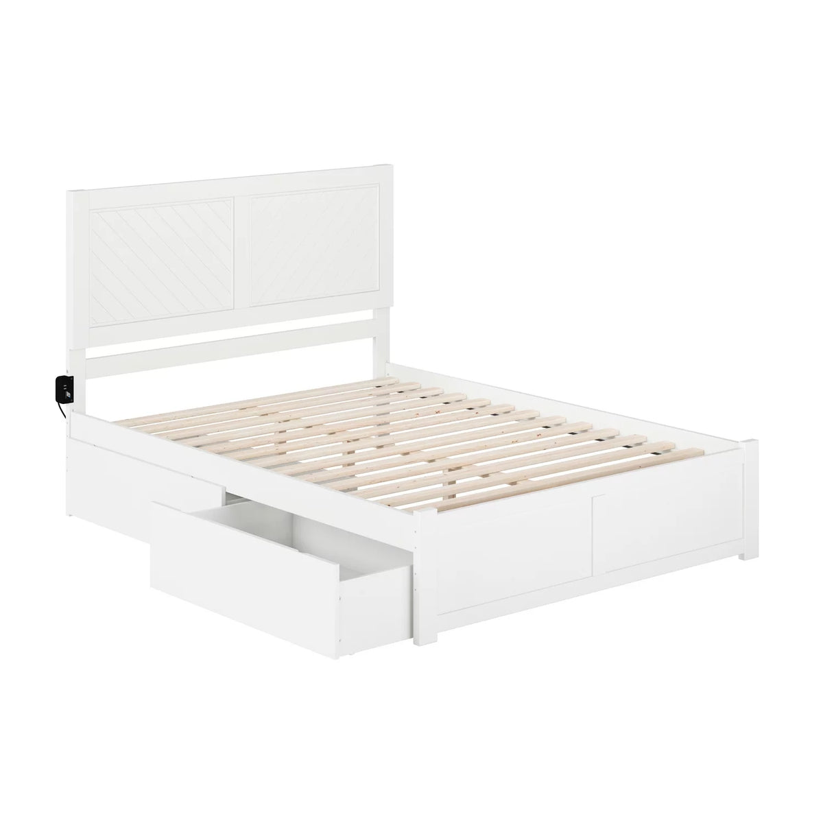 White Queen Size Wood Platform Bed with 2 Storage Drawers E570912