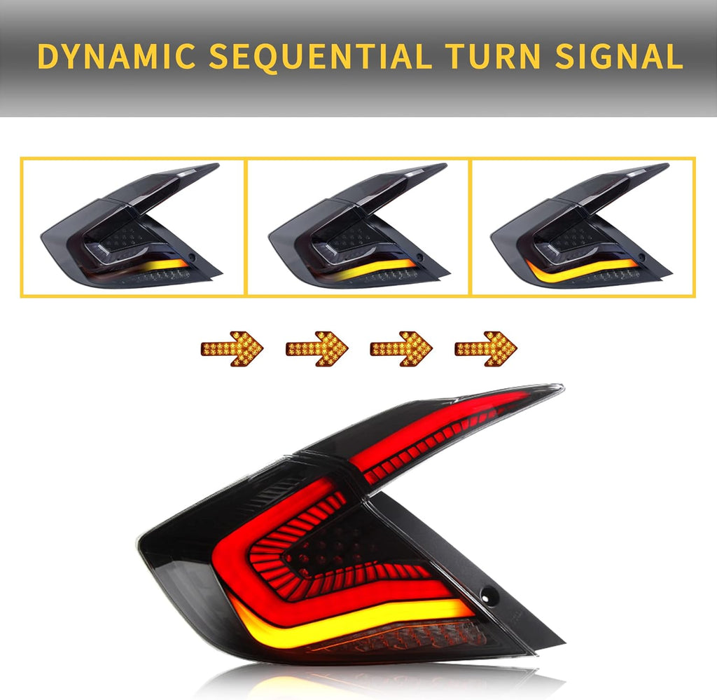 LED Clear Taillights Assembly for 2016-2020 Honda Civic Sedan, Set U77736