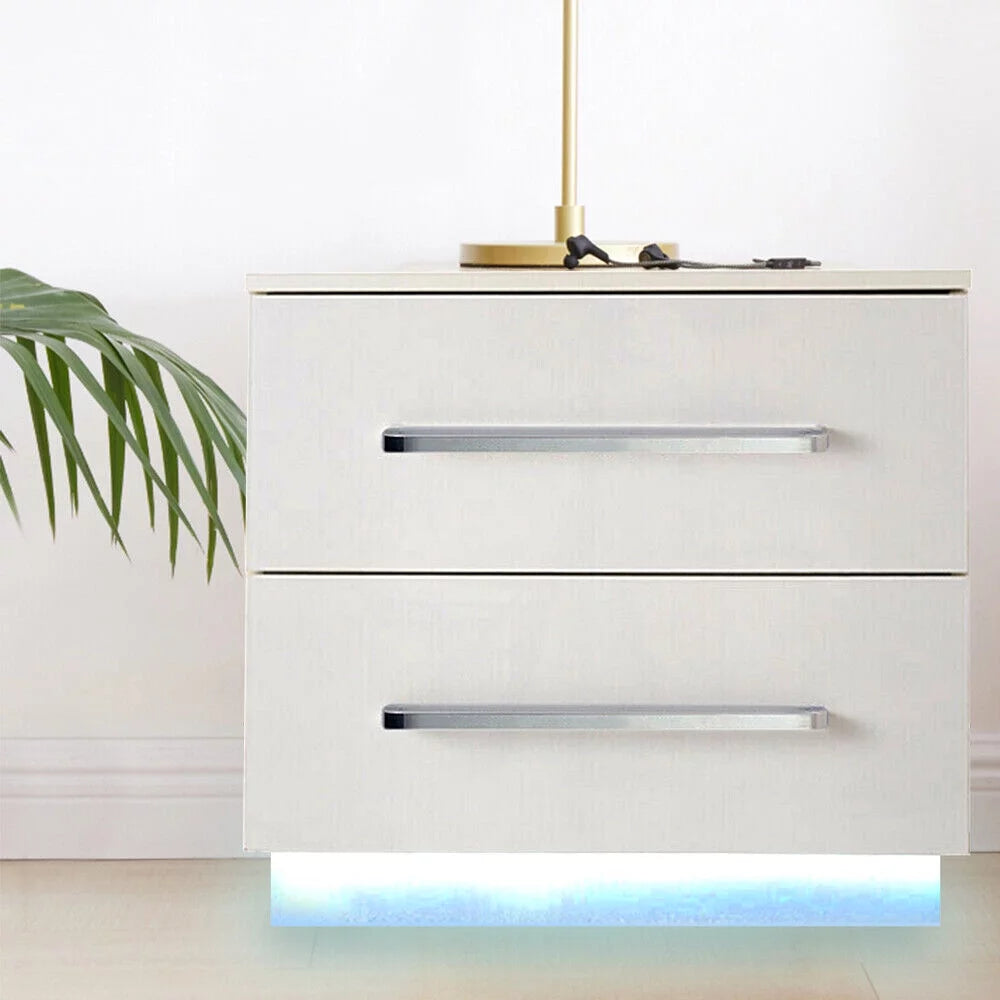 High Gloss 2 Drawer Nightstand with LED Light Z641014