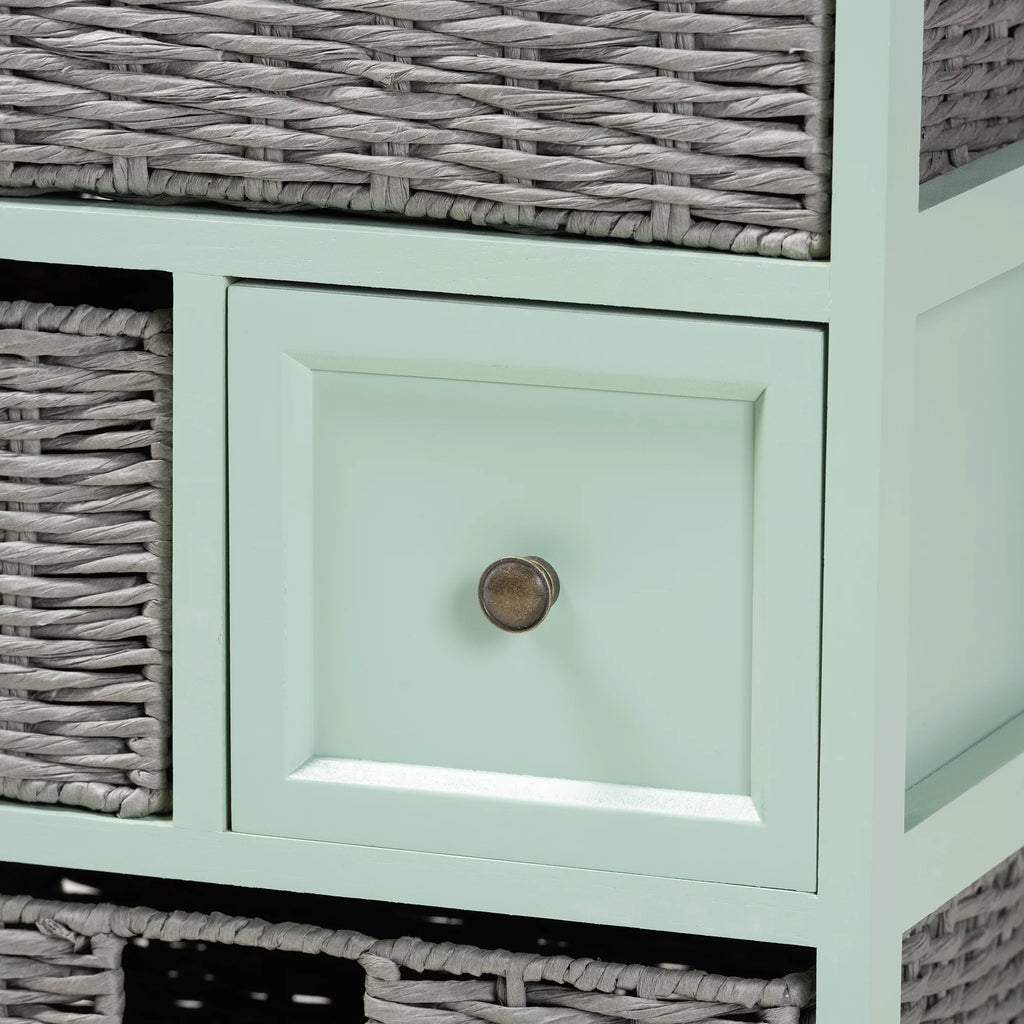 Oak Brown and Mint Green Wood 3-Drawer Storage Unit with Baskets H33711