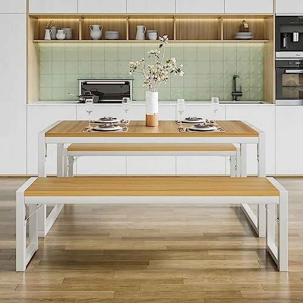 3-Piece Dining Table Set with 2 Benches G801