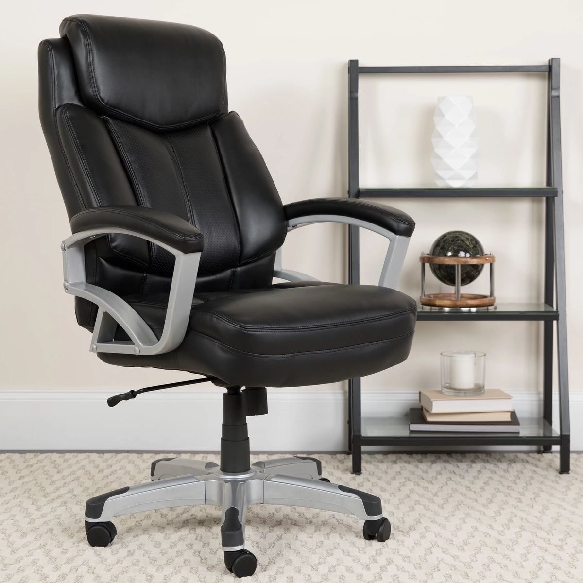 Black LeatherSoft Executive Swivel Office Chair with Arms E175
