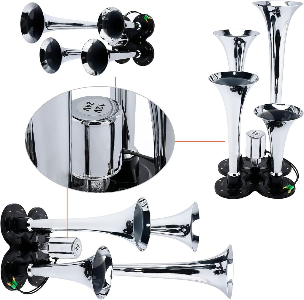 150DB Train Horns Kit with 120 PSI 12V Compressor and Gauge J763