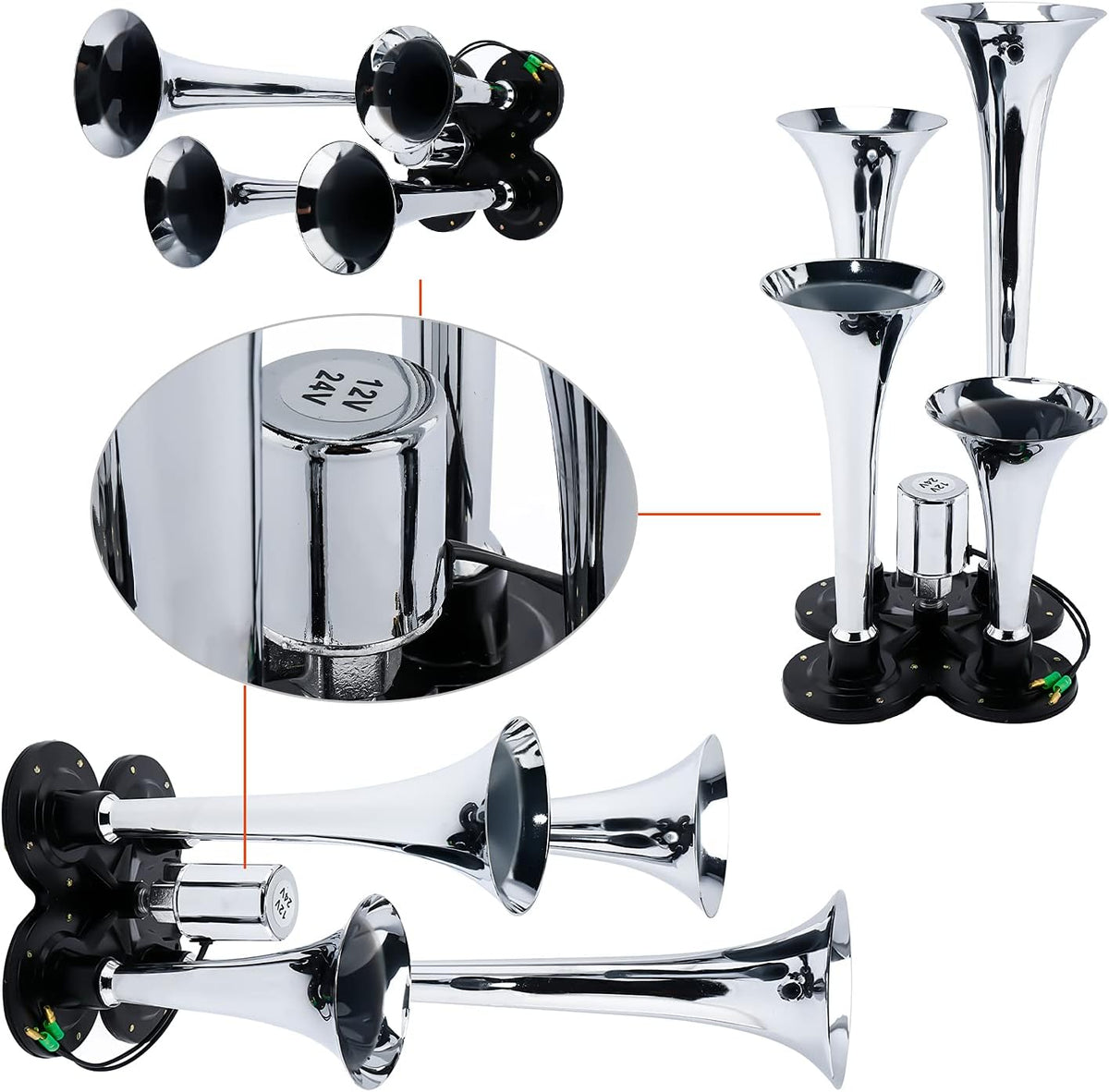 150DB Train Horns Kit with 120 PSI 12V Compressor and Gauge J763