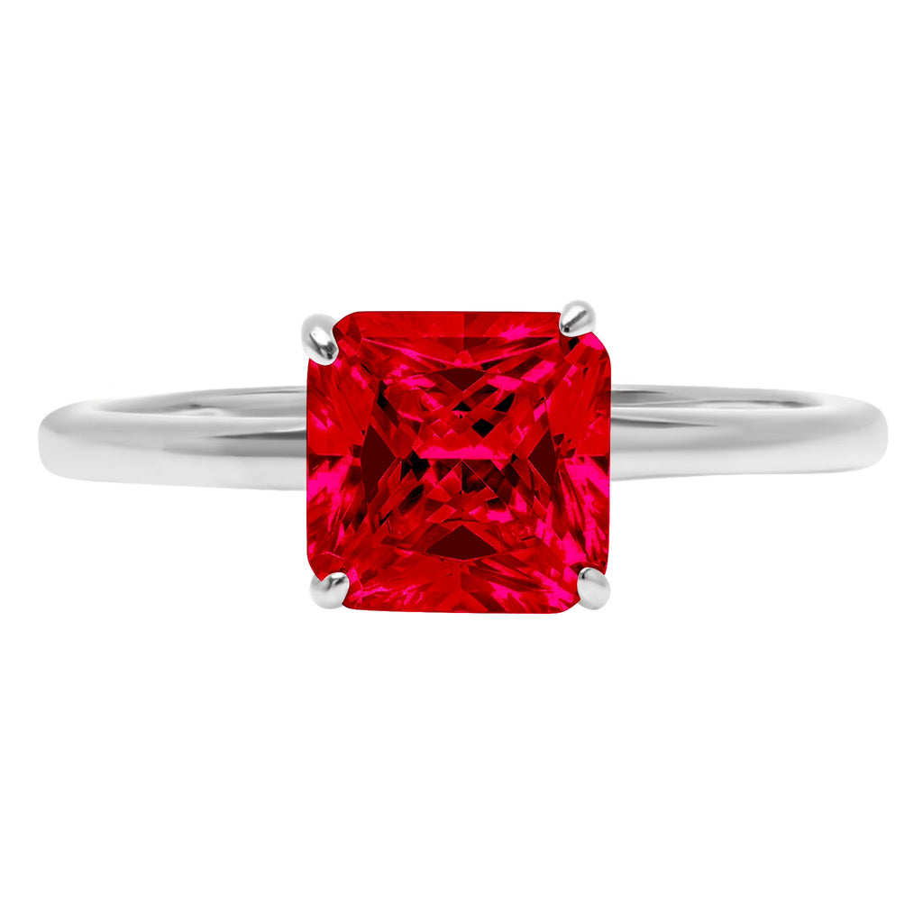 14k White Gold Asscher Cut Red Simulated Ruby Ring Size 9.5 A10130