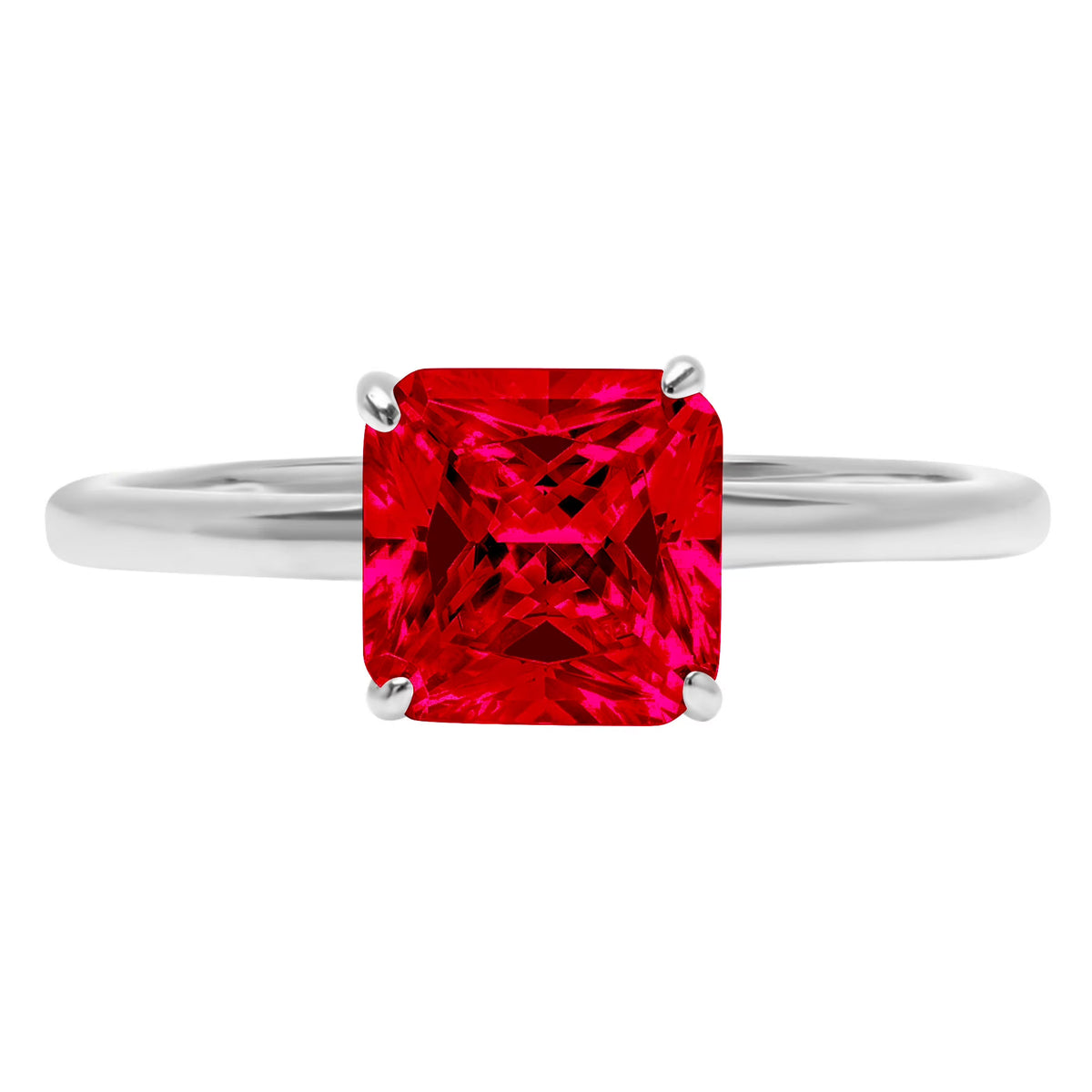 14k White Gold Asscher Cut Red Simulated Ruby Ring Size 9.5 A10130