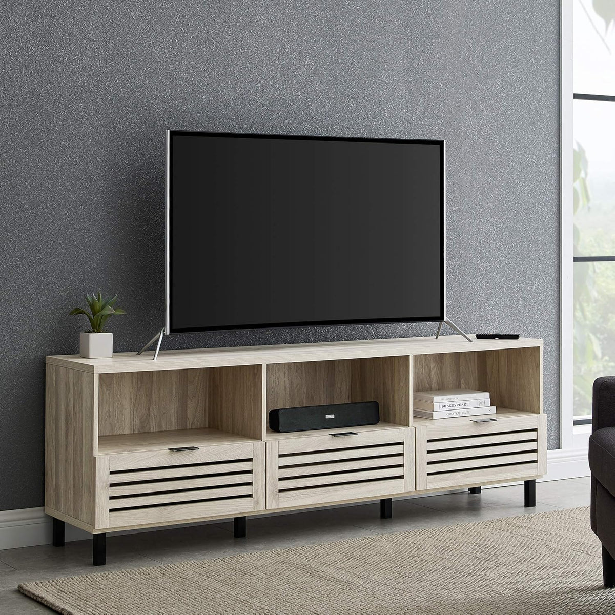 70 Inch Dark Walnut Slatted Wood TV Stand P111817