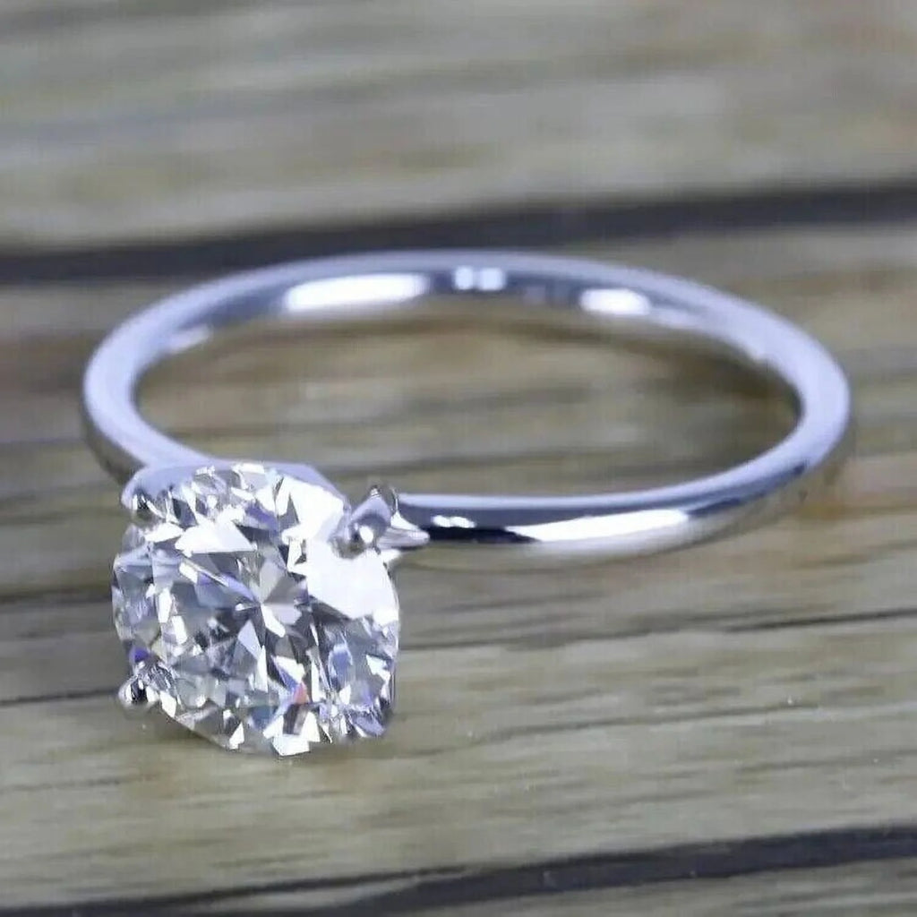 14K White Gold Finish Solitaire Engagement Ring V226