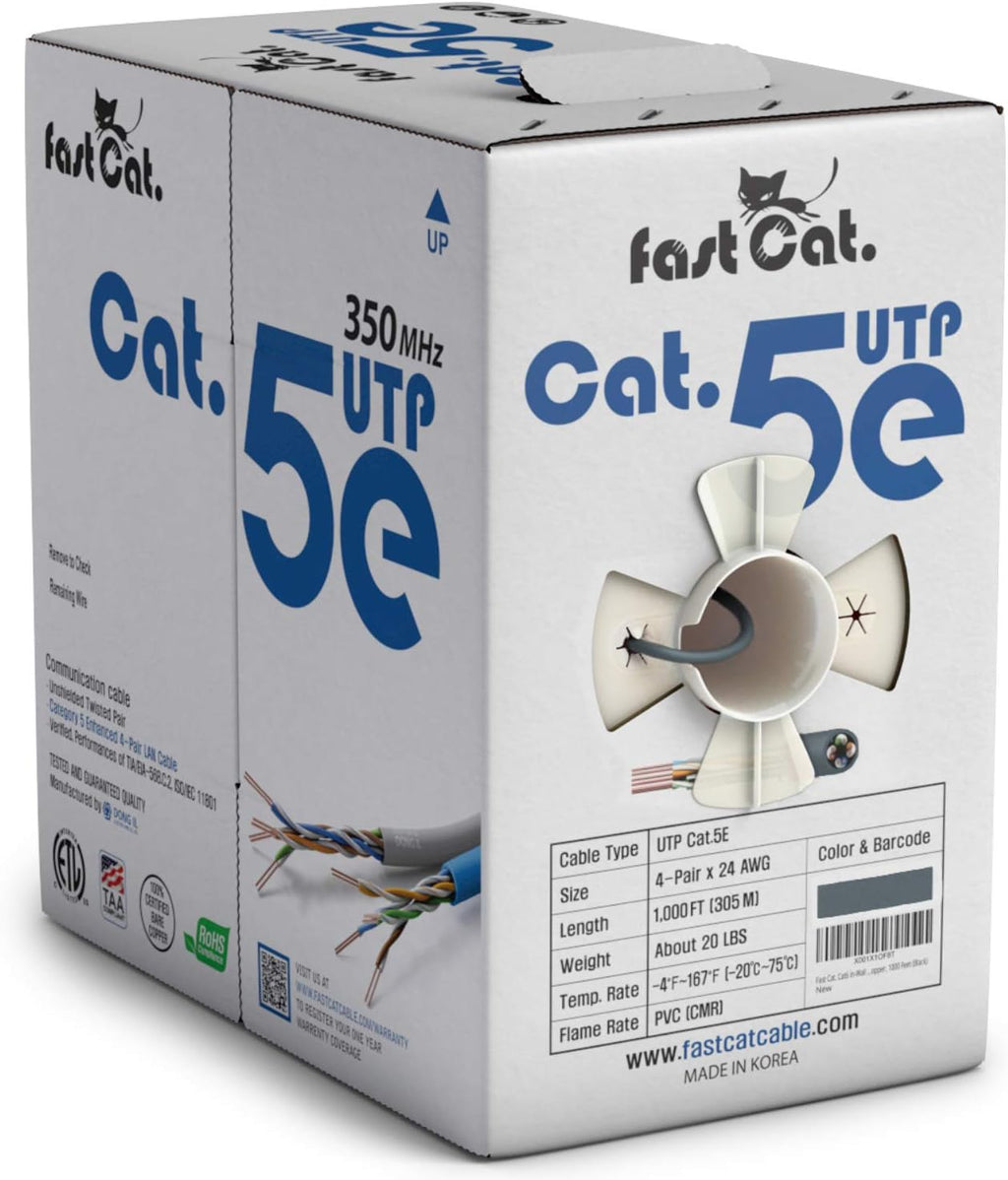 Cat5e Ethernet Cable 1000ft - 24 AWG CMR Bare Copper UTP LAN Cable (Orange) I251