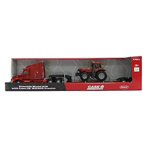 Big Farm Peterbilt Model 579 Semi with Lowboy and Case IH MX305 Tractor Backhoe Loader T79544
