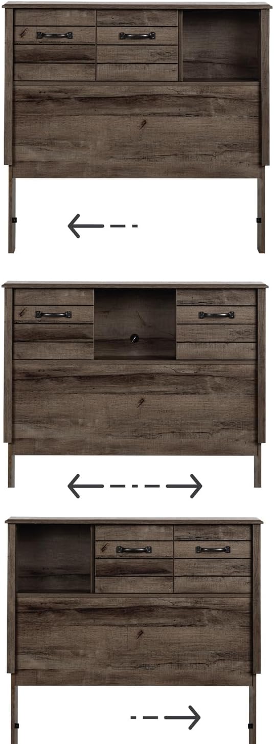Engineered Wood Rectangular Full Bookcase Headboard Fall Oak with Storage and Sliding Doors I802