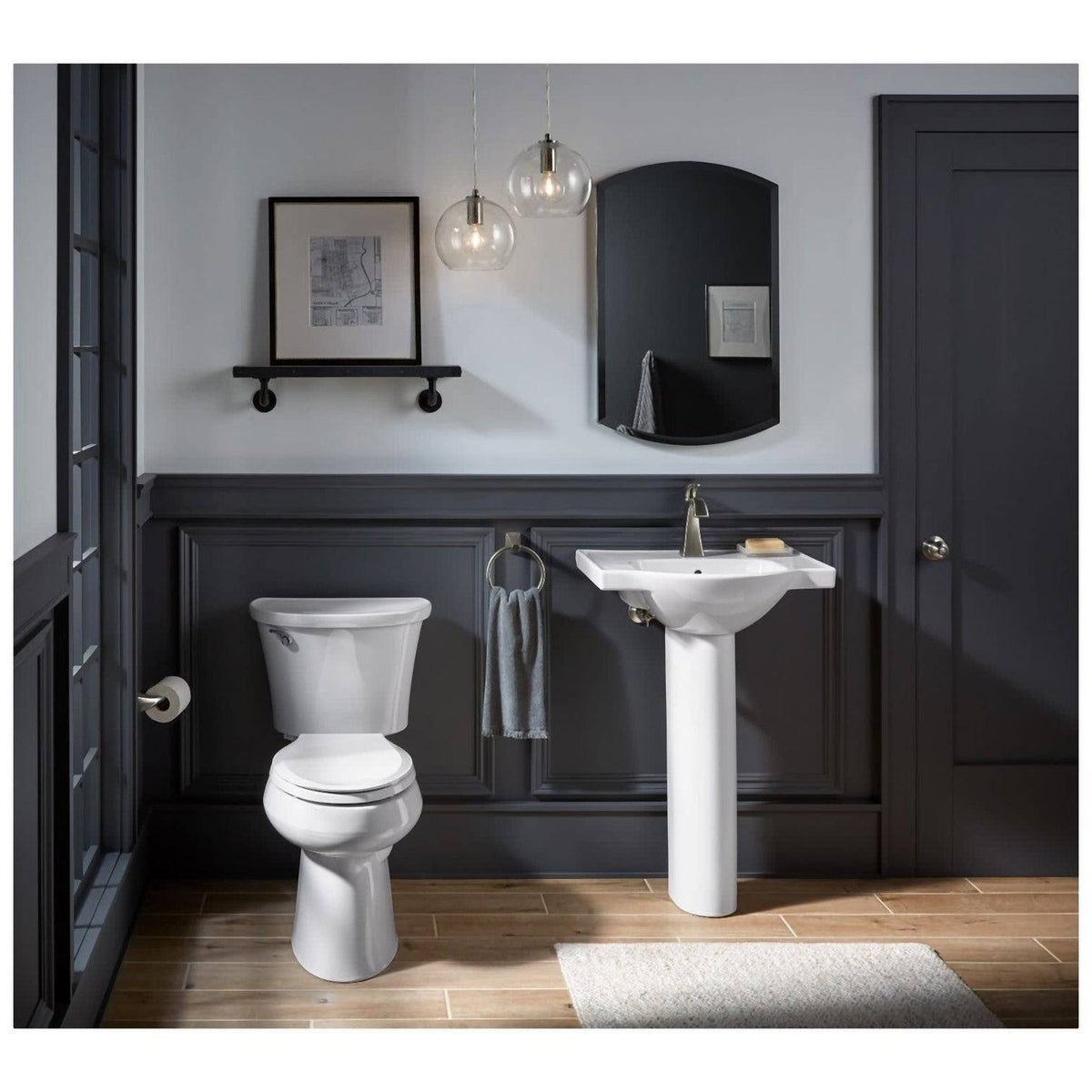 24 In. Pedestal Bathroom Sink Basin with Single Faucet Hole, Thunder Grey H432