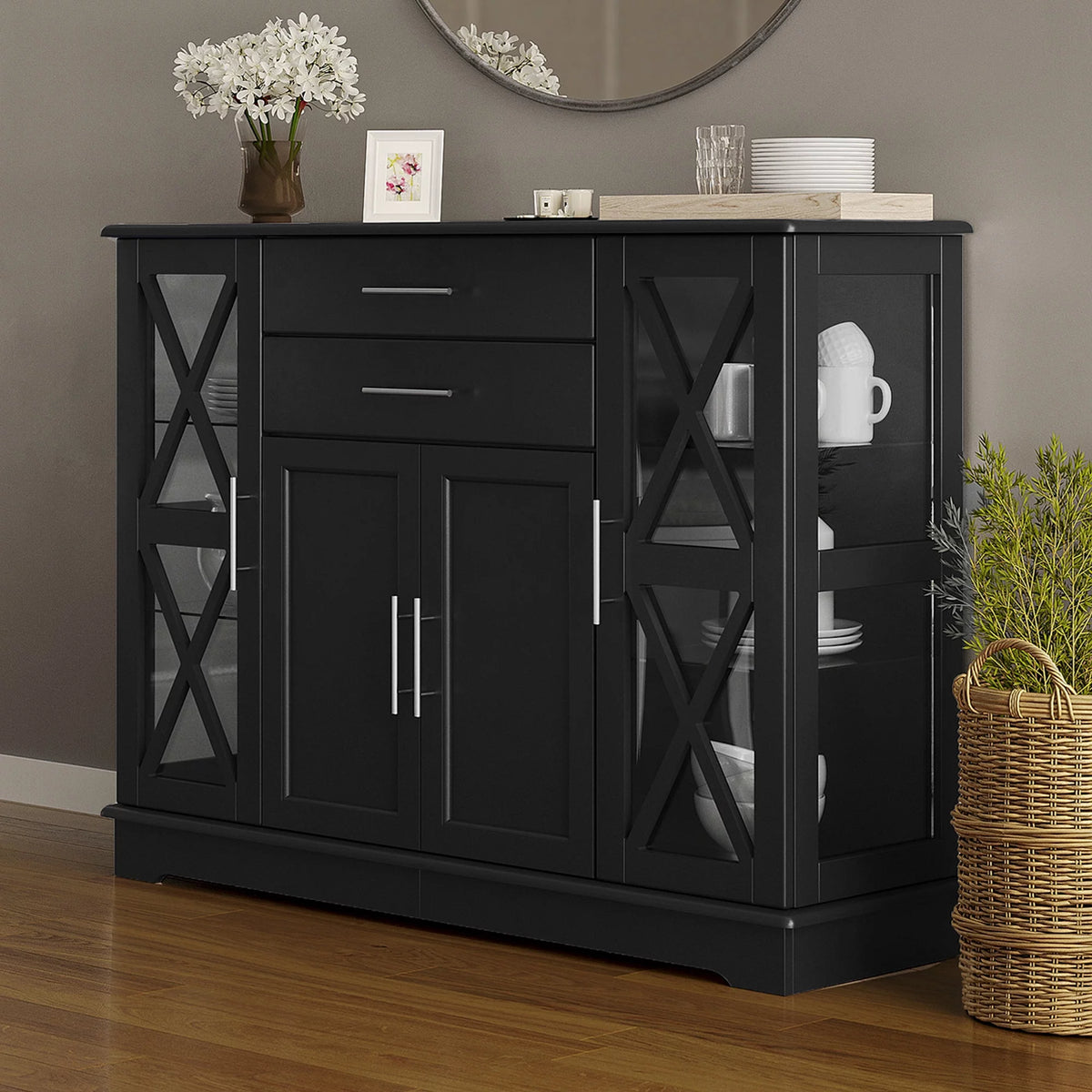 Black Wood Storage Sideboard Buffet Cabinet K8815