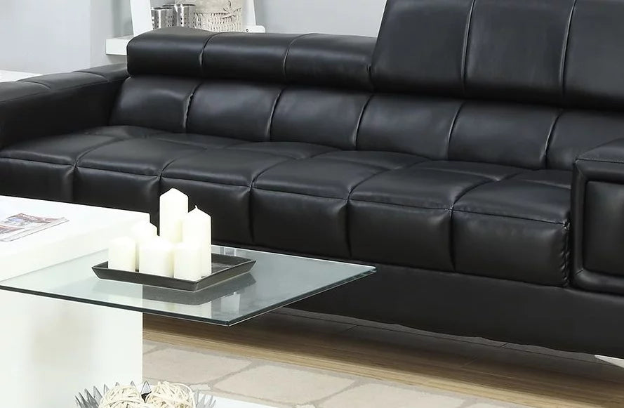 Black Faux Leather Sofa and Loveseat 2pc Set H7163