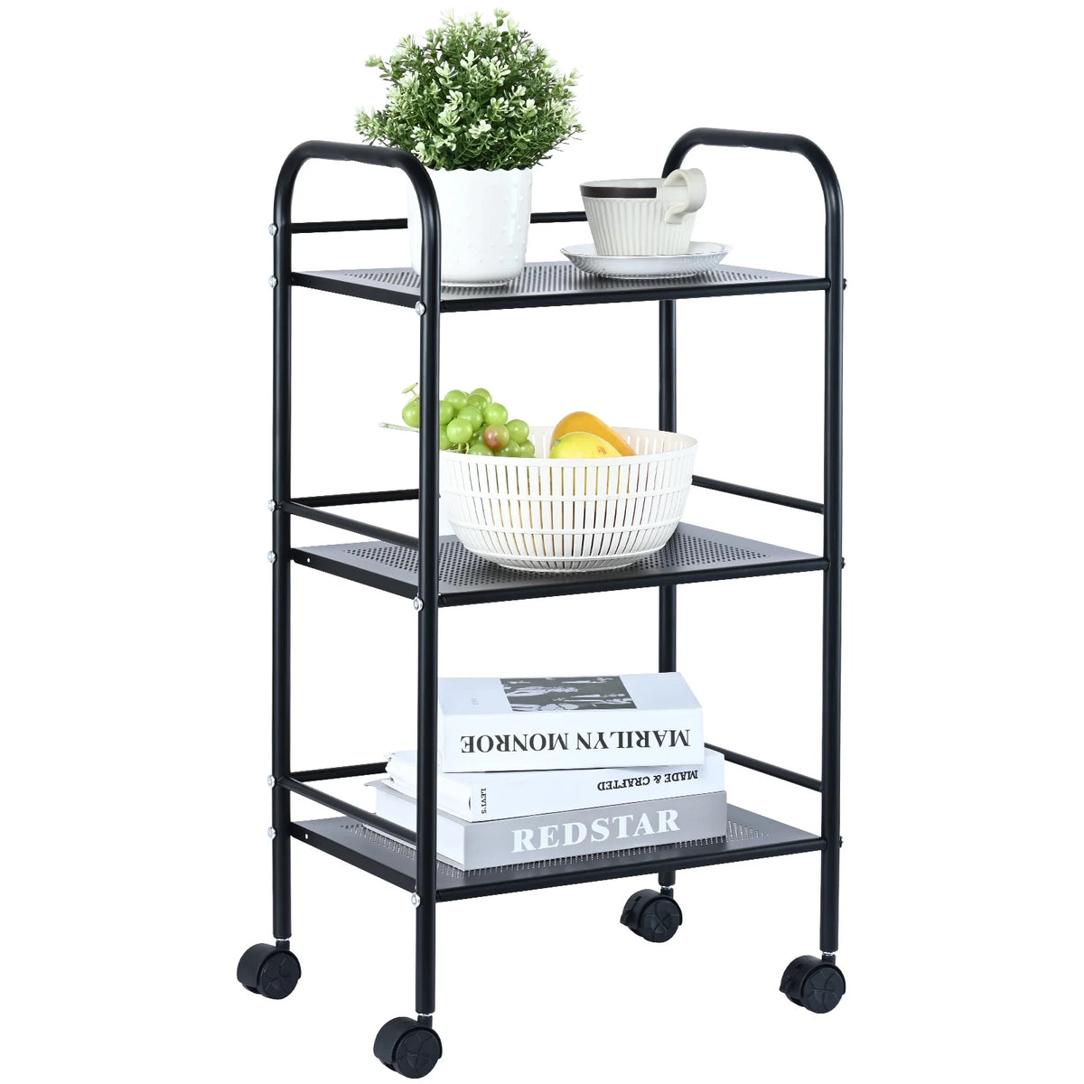 3-Tier Rolling Utility Cart with Handle Black U4936