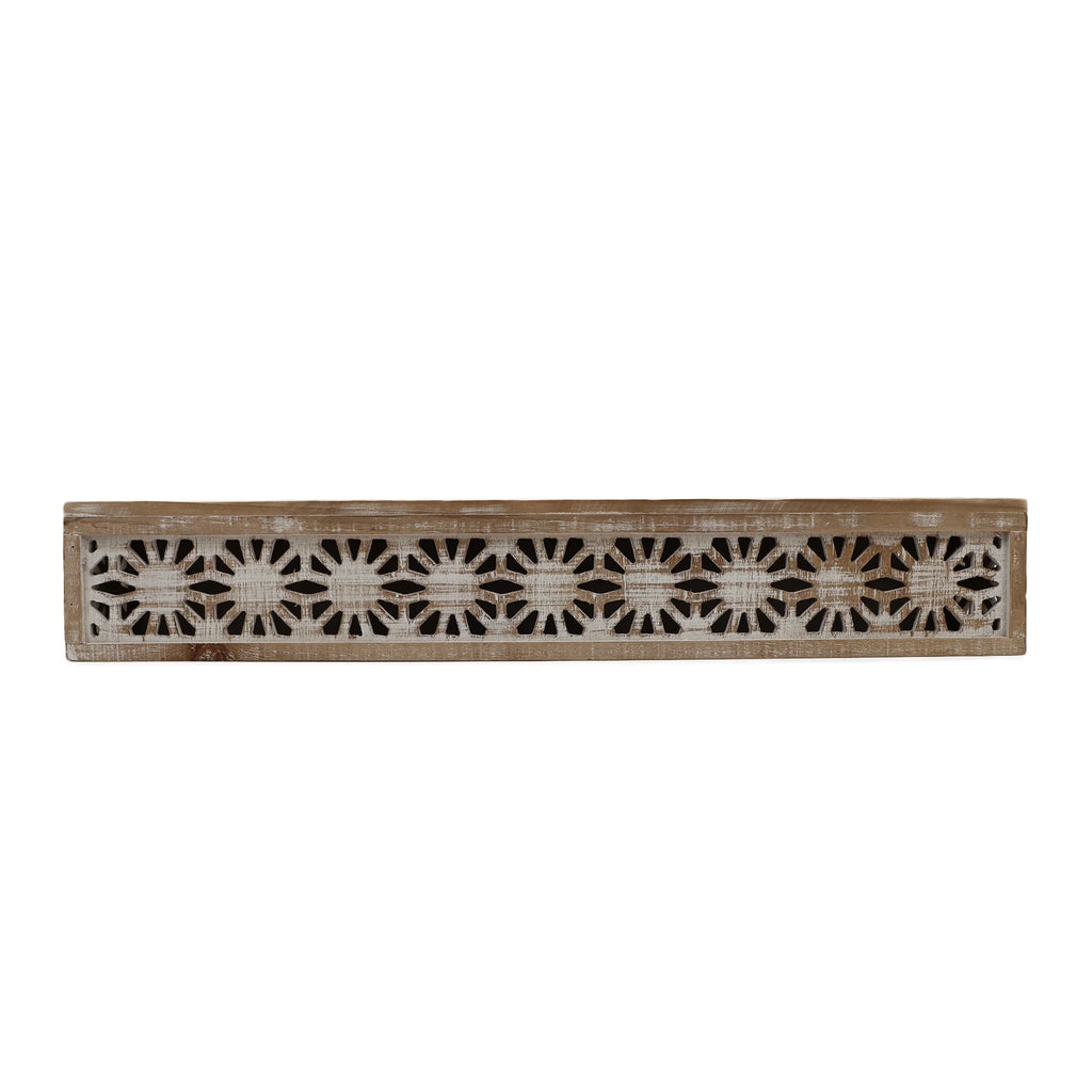 Hand-Carved Wooden Floral-Patterned Floating Wall Shelf K332442