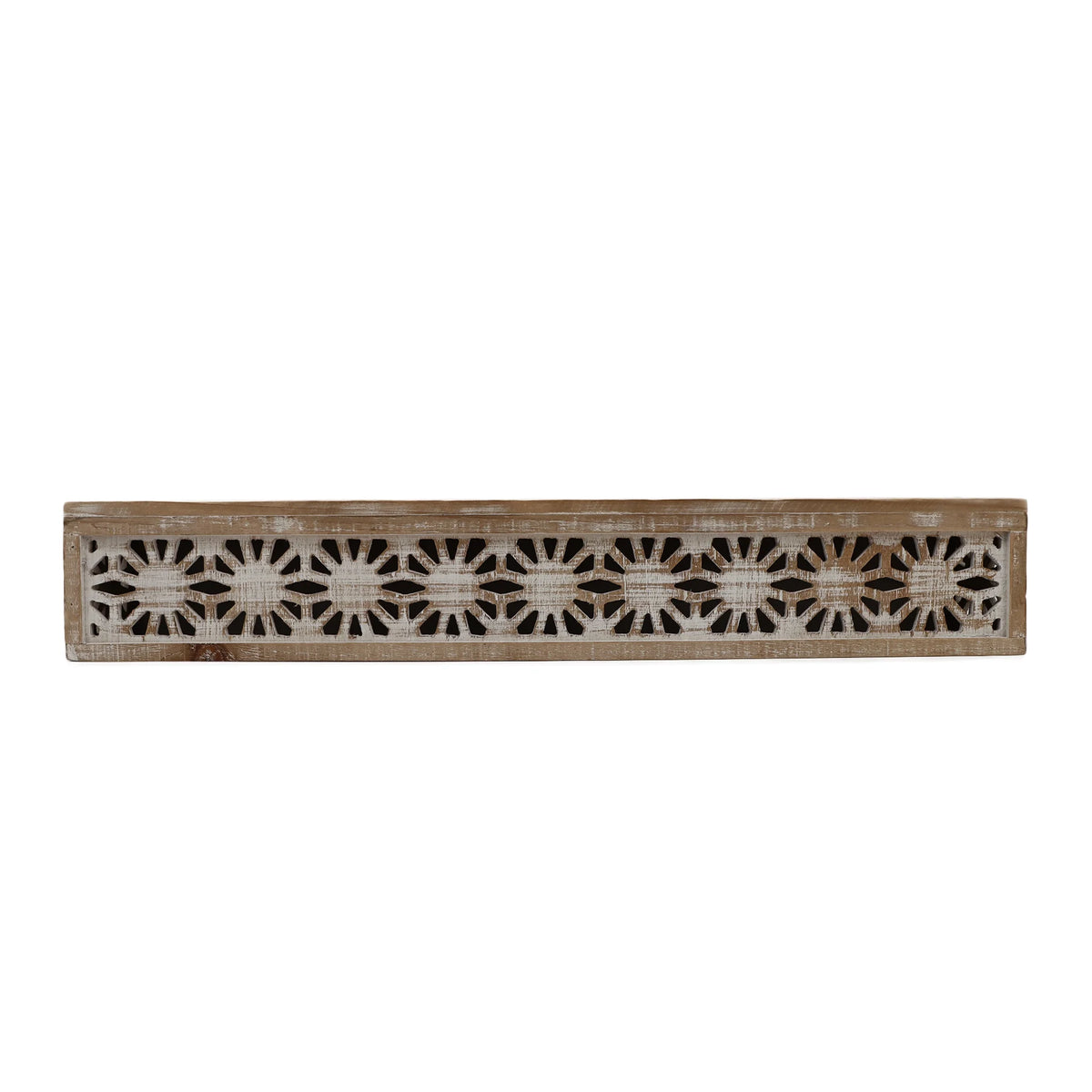 Hand-Carved Wooden Floral-Patterned Floating Wall Shelf K332442