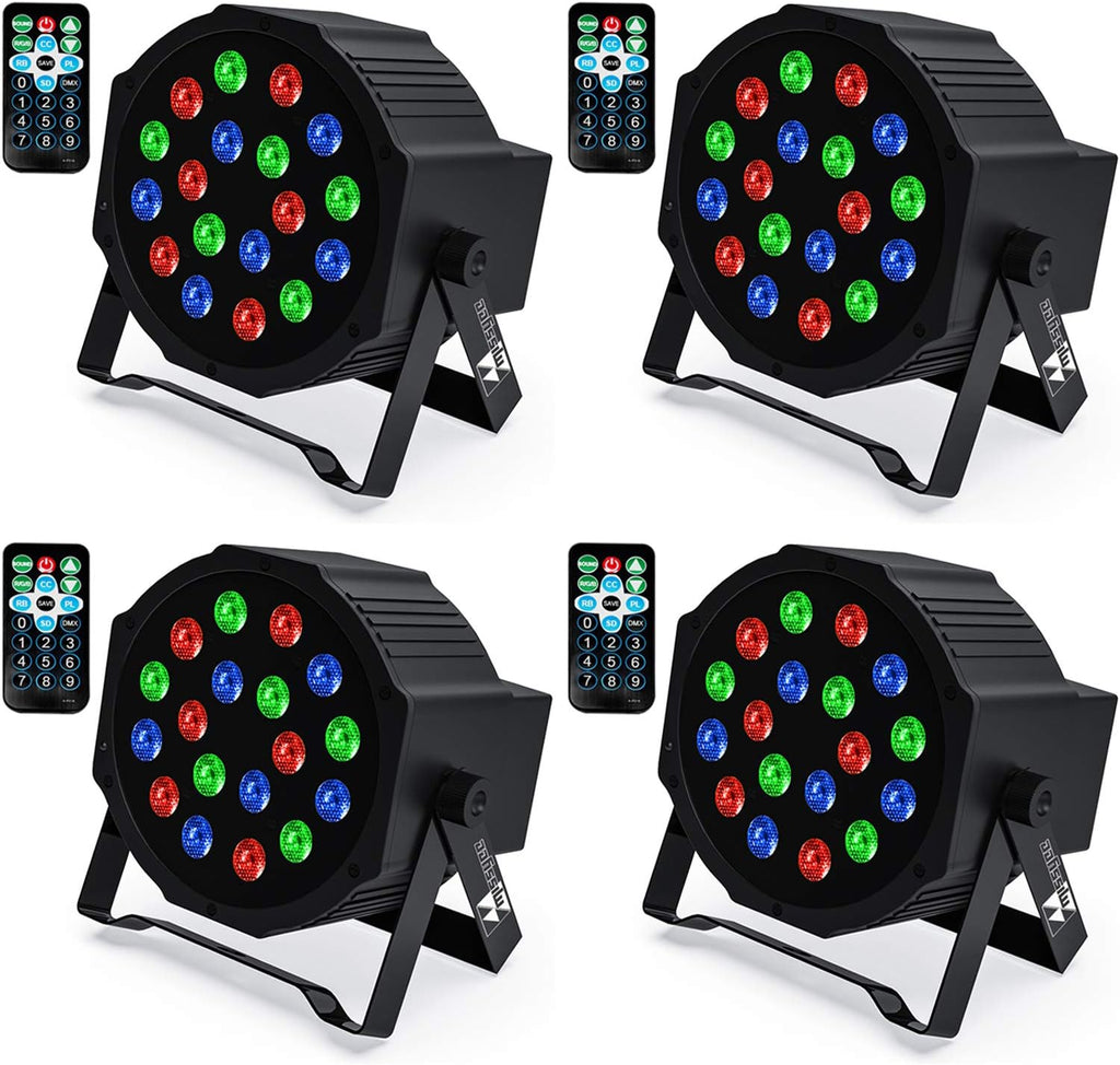 18 RGB LED Stage Lights Sound Activated DMX with Remote Control 4 pcs W220999