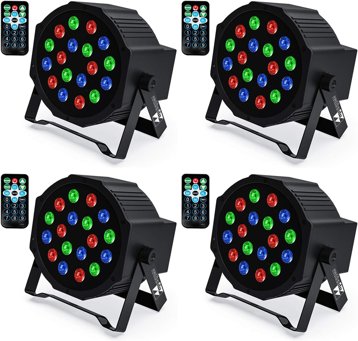 18 RGB LED Stage Lights Sound Activated DMX with Remote Control 4 pcs W220999
