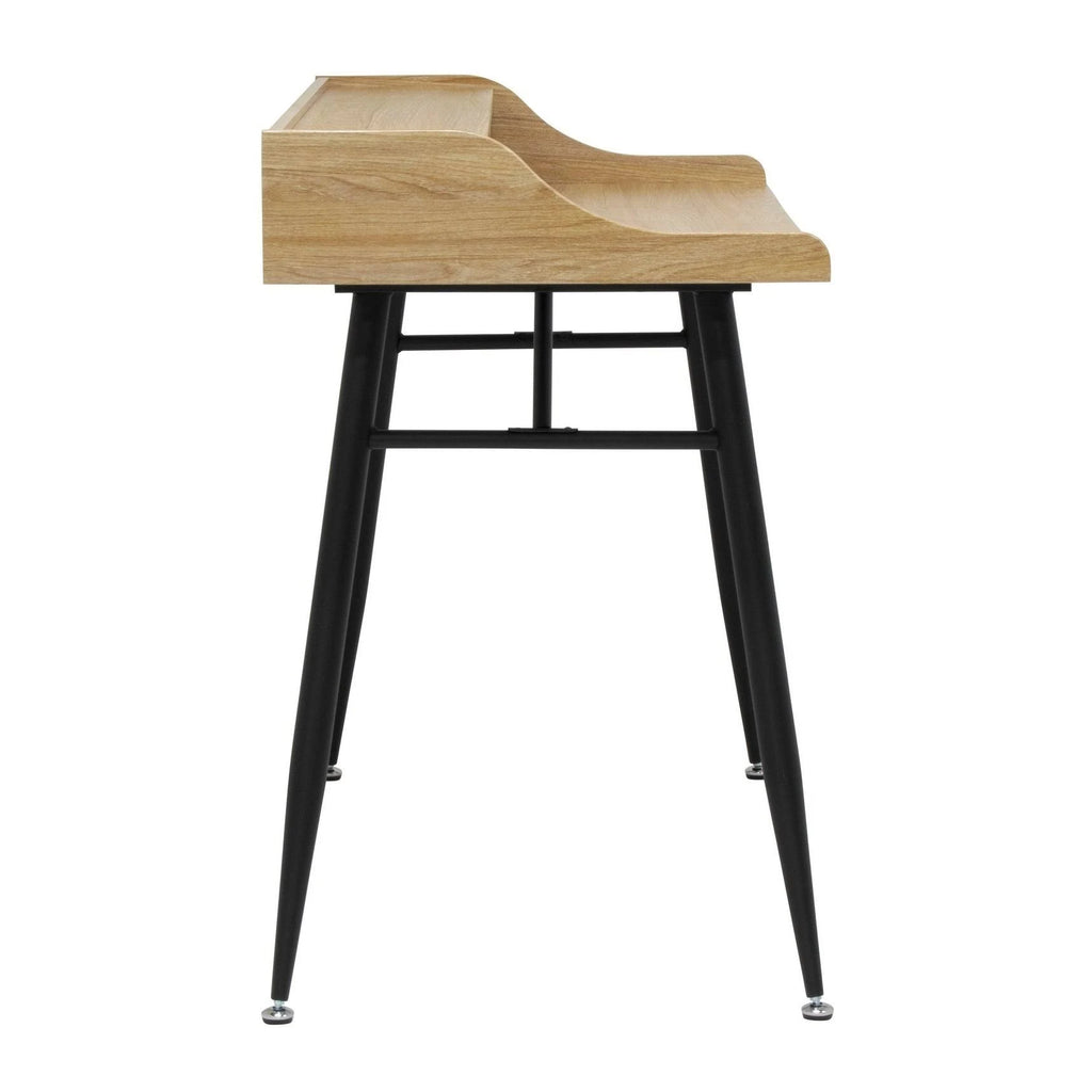 Wide Modern Writing Desk with Storage Hutch and Metal Tapered Legs J744